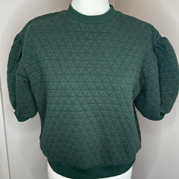Bohme Women’s Quilted Puff Sleeve Sweatshirt Top Blouse size XS Forest Green - Picture 2 of 9